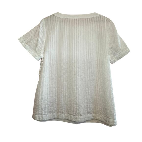 CROWN & IVY XL White Seersucker Stripe Cotton Bow Short Sleeve Preppy Top - Picture 2 of 5